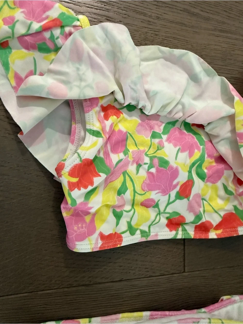 Janie and Jack Girls Floral Ruffle Two-Piece Swim Suit- Pink & Yellow size 7